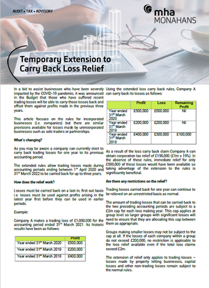 Temporary Extension to Carry Back Loss Relief