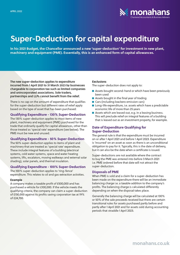 Super Deductions for capital expenditure Factsheet 1